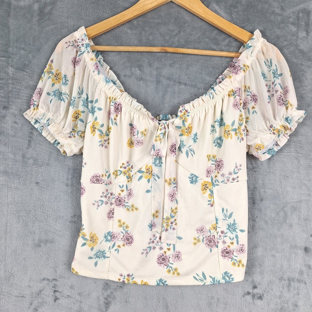 Womens Top Large Babydoll Milkmaid Romantic Floral‎ Coquette Feminine Ruffles